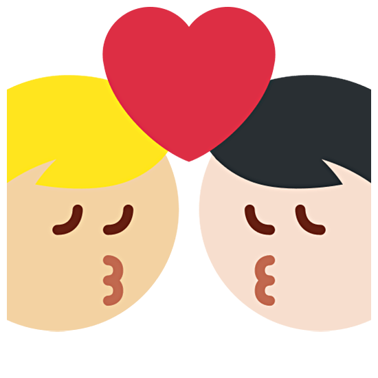 👨🏼‍❤️‍💋‍👨🏻 Emoji sich küssendes Paar - Mann: mittelhelle Hautfarbe, Mann: helle Hautfarbe Twitter Twemoji 15.0.