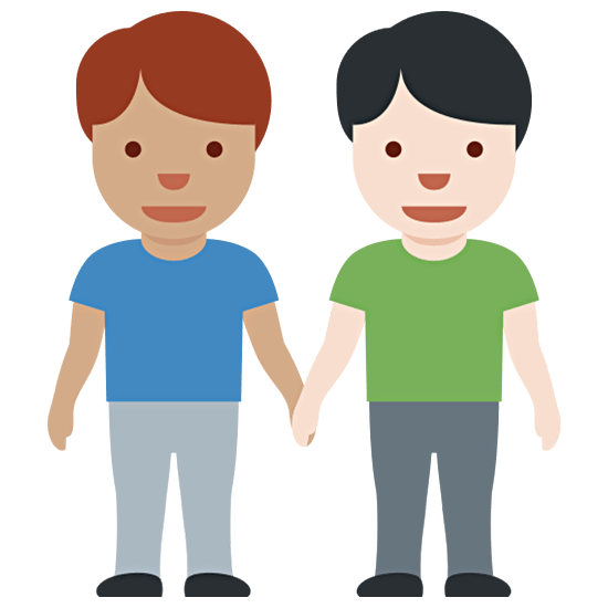 👨🏽‍🤝‍👨🏻 Emoji händchenhaltende Männer: mittlere Hautfarbe, helle Hautfarbe Twitter Twemoji 15.0.