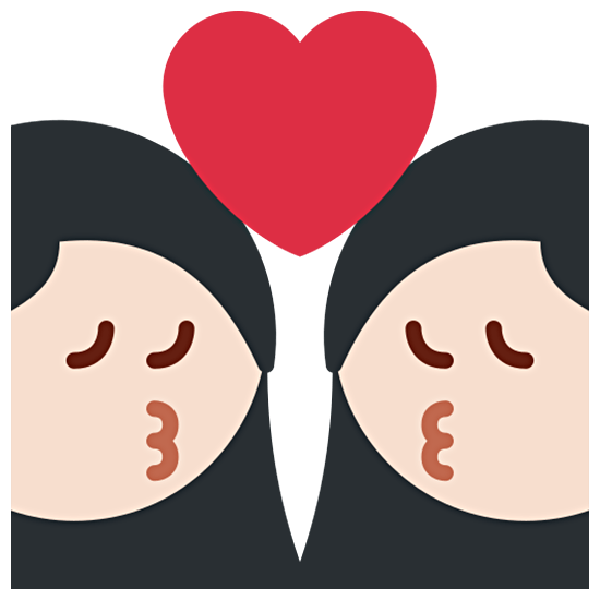 👩🏻‍❤️‍💋‍👩🏻 Emoji sich küssendes Paar - Frau: helle Hautfarbe, Frau: helle Hautfarbe Twitter Twemoji 15.0.