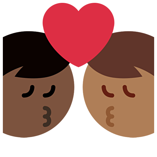 👨🏿‍❤️‍💋‍👨🏾 Emoji sich küssendes Paar - Mann: dunkle Hautfarbe, Mann: mitteldunkle Hautfarbe Twitter Twemoji 15.0.