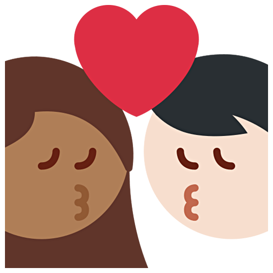 👩🏾‍❤️‍💋‍👨🏻 Emoji sich küssendes Paar Frau: mitteldunkle Hautfarbe, Mann: helle Hautfarbe Twitter Twemoji 15.0.