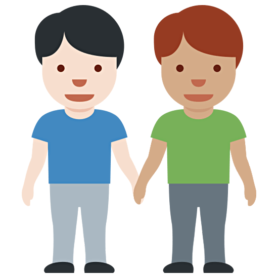 👨🏻‍🤝‍👨🏽 Emoji händchenhaltende Männer: helle Hautfarbe, mittlere Hautfarbe Twitter Twemoji 15.0.