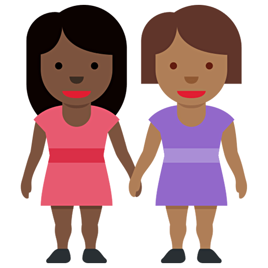 👩🏿‍🤝‍👩🏾 Emoji Mujeres De La Mano: Tono De Piel Oscuro Y Tono De Piel Oscuro Medio en Twitter Twemoji 15.0.