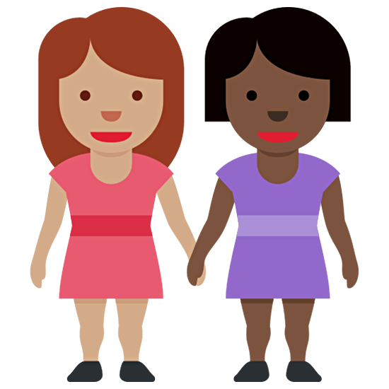 👩🏽‍🤝‍👩🏿 Emoji händchenhaltende Frauen: mittlere Hautfarbe, dunkle Hautfarbe Twitter Twemoji 15.0.