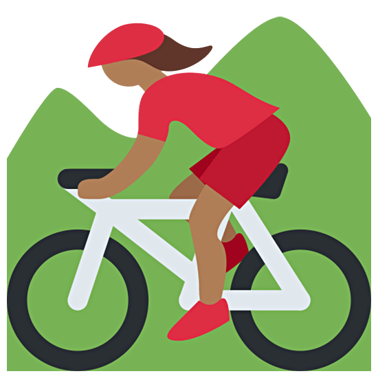 🚵🏾‍♀️ Emoji Mulher Fazendo Mountain Bike: Pele Morena Escura na Twitter Twemoji 15.0.