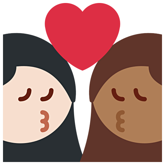 👩🏻‍❤️‍💋‍👩🏾 Emoji sich küssendes Paar - Frau: helle Hautfarbe, Frau: mitteldunkle Hautfarbe Twitter Twemoji 15.0.
