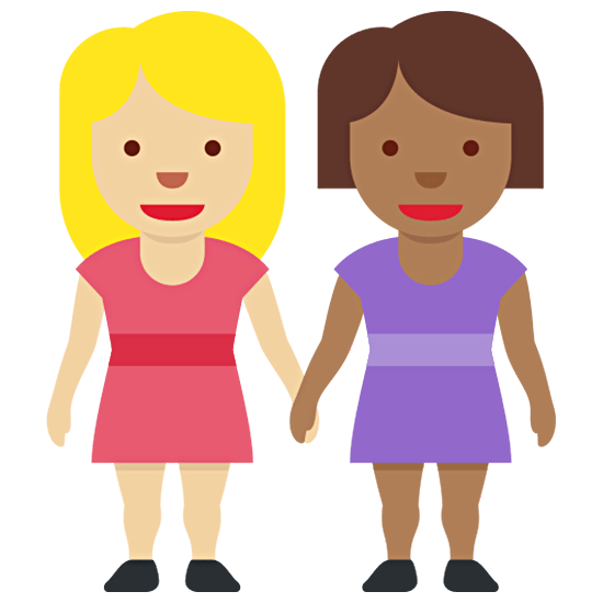 👩🏼‍🤝‍👩🏾 Emoji händchenhaltende Frauen: mittelhelle Hautfarbe, mitteldunkle Hautfarbe Twitter Twemoji 15.0.