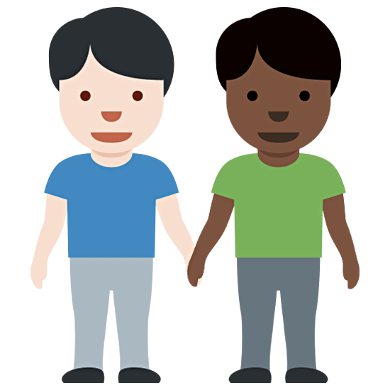 👨🏻‍🤝‍👨🏿 Emoji händchenhaltende Männer: helle Hautfarbe, dunkle Hautfarbe Twitter Twemoji 15.0.
