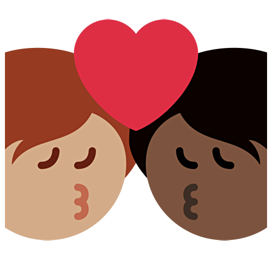 🧑🏽‍❤️‍💋‍🧑🏿 Emoji sich küssendes Paar: Person, Person, mittlere Hautfarbe, dunkle Hautfarbe Twitter Twemoji 15.0.