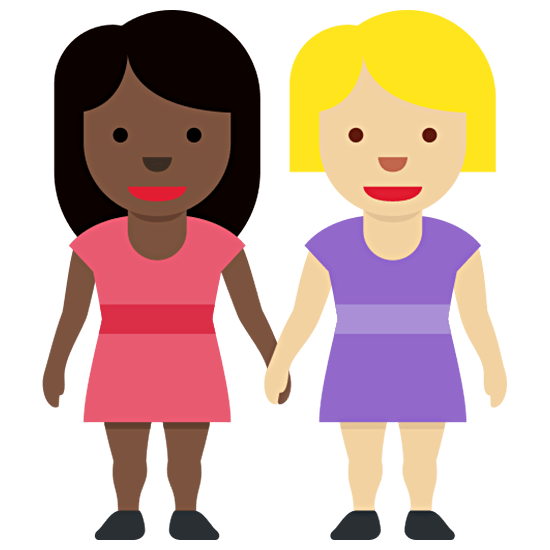 👩🏿‍🤝‍👩🏼 Emoji händchenhaltende Frauen: dunkle Hautfarbe, mittelhelle Hautfarbe Twitter Twemoji 15.0.