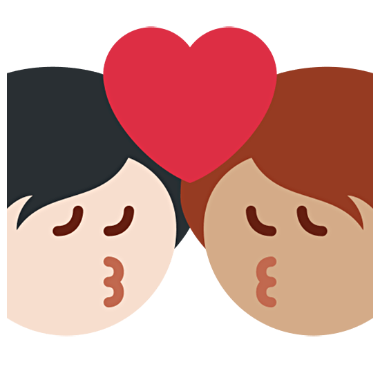 Emoji 🧑🏻‍❤️‍💋‍🧑🏽 Bacio Tra Coppia: persona, persona, Carnagione Chiara, Carnagione Olivastra su Twitter Twemoji 15.0.