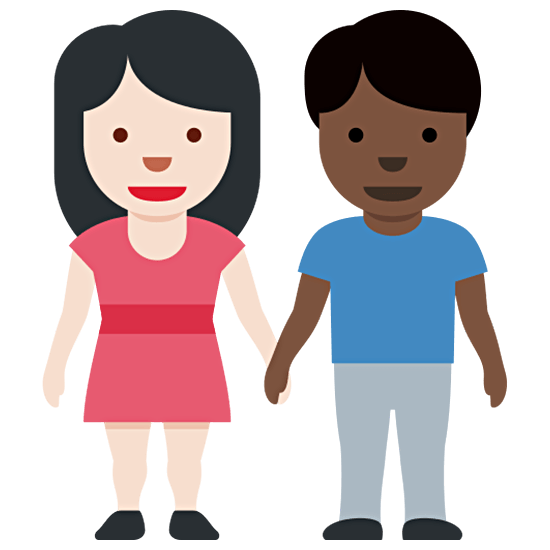 👩🏻‍🤝‍👨🏿 Emoji Mann und Frau halten Hände: helle Hautfarbe, dunkle Hautfarbe Twitter Twemoji 15.0.