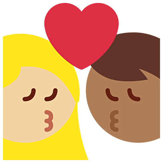 👩🏼‍❤️‍💋‍👨🏾 Emoji Beso - Mujer: Tono De Piel Claro Medio, Hombre: Tono De Piel Oscuro Medio en Twitter Twemoji 15.0.