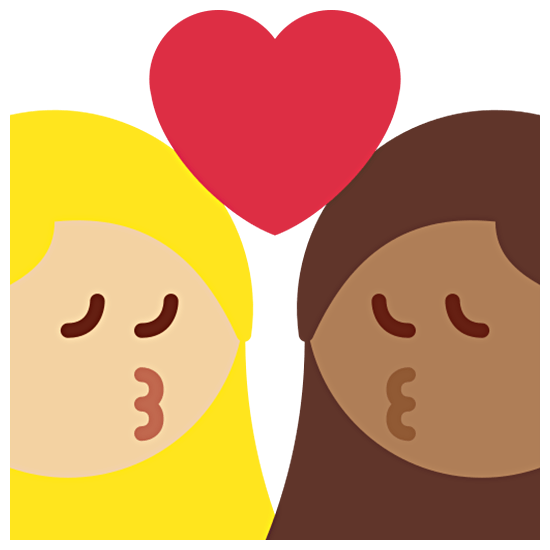 👩🏼‍❤️‍💋‍👩🏾 Emoji sich küssendes Paar - Frau: helle Hautfarbe, Frau: mitteldunkle Hautfarbe Twitter Twemoji 15.0.