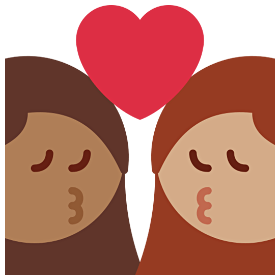 👩🏾‍❤️‍💋‍👩🏽 Emoji sich küssendes Paar - Frau: mitteldunkle Hautfarbe, Frau: mittlere Hautfarbe Twitter Twemoji 15.0.