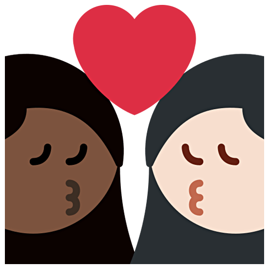 👩🏿‍❤️‍💋‍👩🏻 Emoji sich küssendes Paar - Frau: dunkle Hautfarbe, Frau: helle Hautfarbe Twitter Twemoji 15.0.