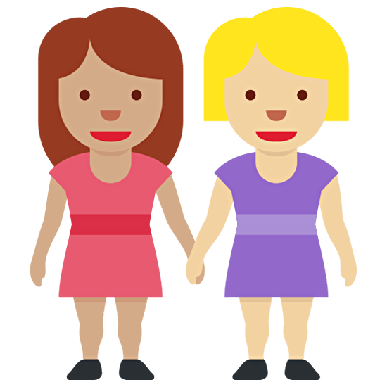 👩🏽‍🤝‍👩🏼 Emoji händchenhaltende Frauen: mittlere Hautfarbe, mittelhelle Hautfarbe Twitter Twemoji 15.0.