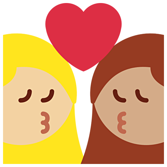 👩🏼‍❤️‍💋‍👩🏽 Emoji sich küssendes Paar - Frau: mittelhelle Hautfarbe, Frau: mittlere Hautfarbe Twitter Twemoji 15.0.