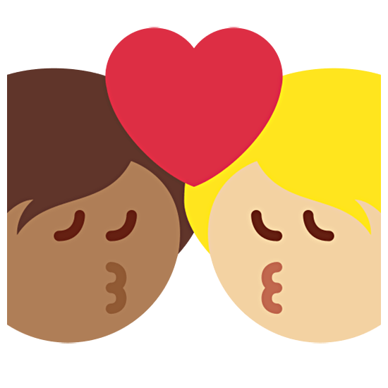 🧑🏾‍❤️‍💋‍🧑🏼 Emoji sich küssendes Paar: Person, Person, mitteldunkle Hautfarbe, mittelhelle Hautfarbe Twitter Twemoji 15.0.