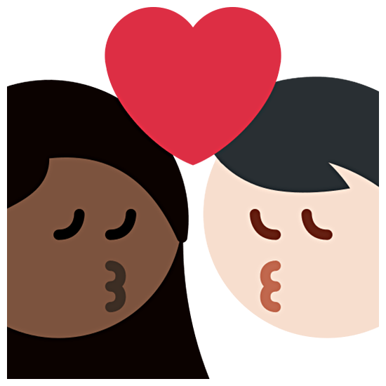 👩🏿‍❤️‍💋‍👨🏻 Emoji sich küssendes Paar - Frau: dunkle Hautfarbe, Mann: helle Hautfarbe Twitter Twemoji 15.0.