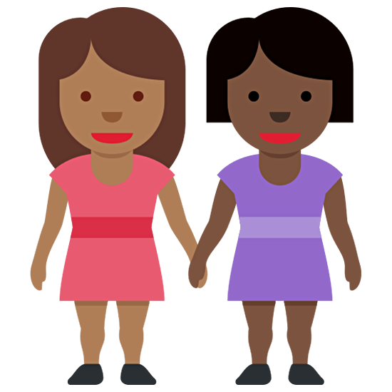 👩🏾‍🤝‍👩🏿 Emoji händchenhaltende Frauen: mitteldunkle Hautfarbe, dunkle Hautfarbe Twitter Twemoji 15.0.