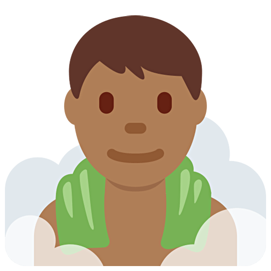 🧖🏾‍♂️ Emoji Mann in Dampfsauna: mitteldunkle Hautfarbe Twitter Twemoji 15.0.
