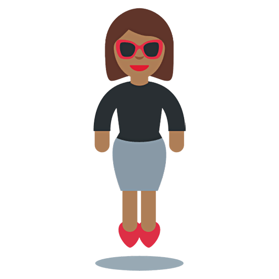 🕴🏾‍♀️ Emoji Mulher de terno de negócios está levitando: Pele Morena Escura na Twitter Twemoji 15.0.