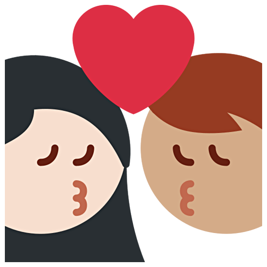 👩🏻‍❤️‍💋‍👨🏽 Emoji sich küssendes Paar - Frau: mittelhelle Hautfarbe, Mann: mittlere Hautfarbe Twitter Twemoji 15.0.