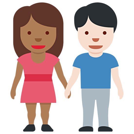 👩🏾‍🤝‍👨🏻 Emoji Mann und Frau halten Hände: mitteldunkle Hautfarbe, helle Hautfarbe Twitter Twemoji 15.0.