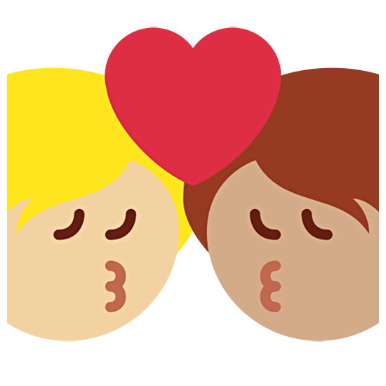 🧑🏼‍❤️‍💋‍🧑🏽 Emoji sich küssendes Paar: Person, Person, mittelhelle Hautfarbe, mittlere Hautfarbe Twitter Twemoji 15.0.