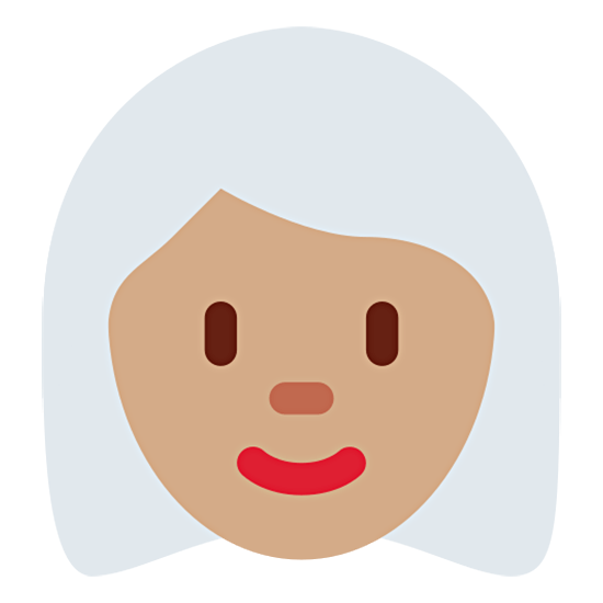 Émoji 👩🏽‍🦳 Femme : Peau Légèrement Mate Et Cheveux Blancs sur Twitter Twemoji 15.0.