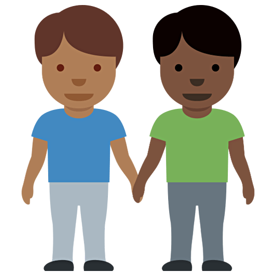 👨🏾‍🤝‍👨🏿 Emoji händchenhaltende Männer: mitteldunkle Hautfarbe, dunkle Hautfarbe Twitter Twemoji 15.0.