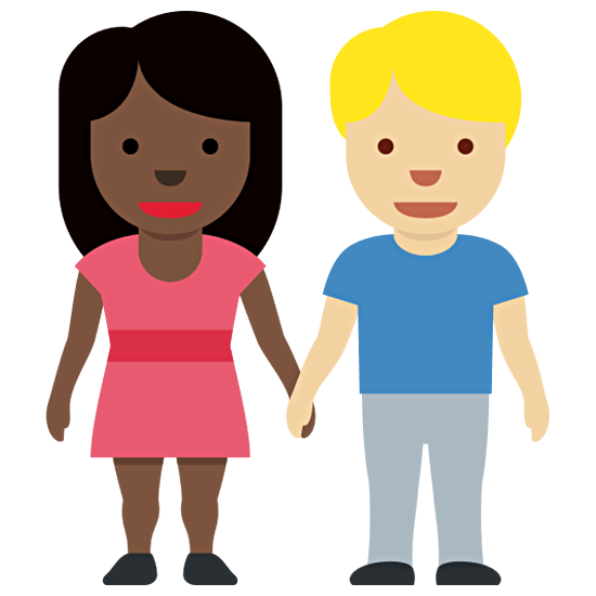 👩🏿‍🤝‍👨🏼 Emoji Mann und Frau halten Hände: dunkle Hautfarbe, mittelhelle Hautfarbe Twitter Twemoji 15.0.