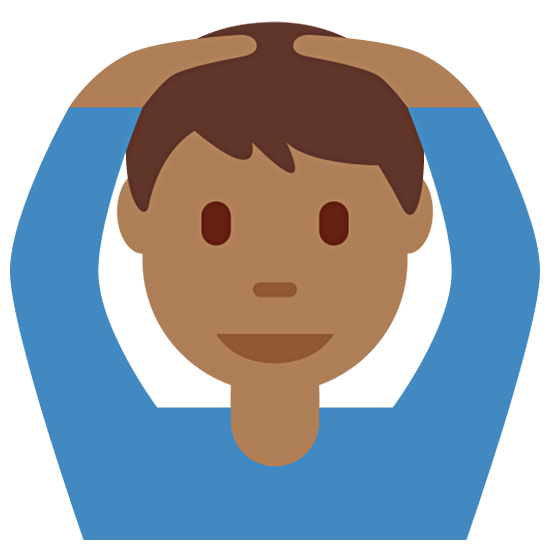 🙆🏾‍♂️ Emoji Mann mit Händen auf dem Kopf: mitteldunkle Hautfarbe Twitter Twemoji 15.0.