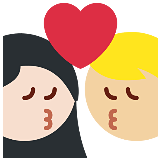 👩🏻‍❤️‍💋‍👨🏼 Emoji sich küssendes Paar - Frau: helle Hautfarbe, Mann: mittelhelle Hautfarbe Twitter Twemoji 15.0.