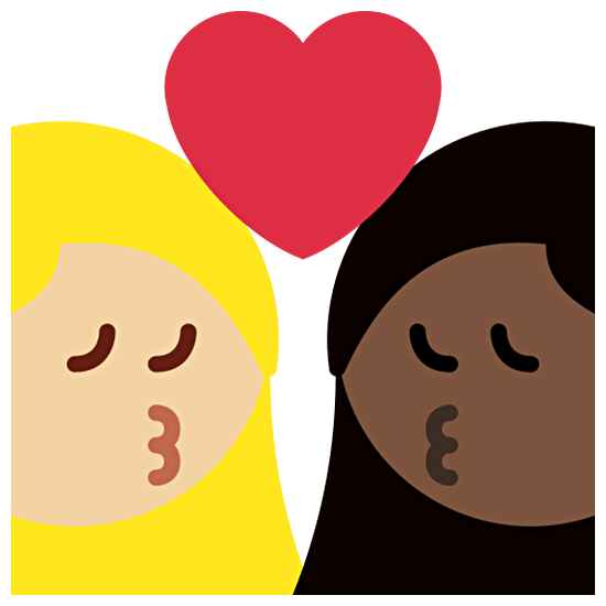 👩🏼‍❤️‍💋‍👩🏿 Emoji sich küssendes Paar - Frau: helle Hautfarbe, Frau: dunkle Hautfarbe Twitter Twemoji 15.0.