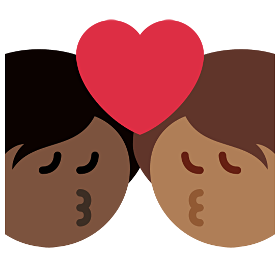🧑🏿‍❤️‍💋‍🧑🏾 Emoji sich küssendes Paar: Person, Person, dunkle Hautfarbe, mitteldunkle Hautfarbe Twitter Twemoji 15.0.