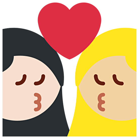 👩🏻‍❤️‍💋‍👩🏼 Emoji sich küssendes Paar - Frau: helle Hautfarbe, Frau: mittelhelle Hautfarbe Twitter Twemoji 15.0.