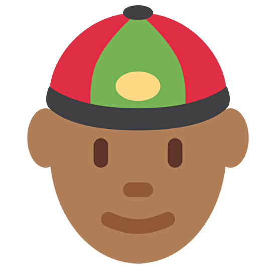 👲🏾 Emoji Mann mit chinesischem Hut: mitteldunkle Hautfarbe Twitter Twemoji 15.0.