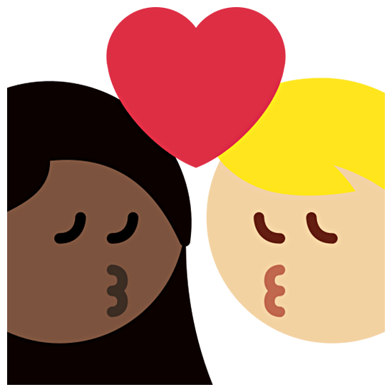 👩🏿‍❤️‍💋‍👨🏼 Emoji sich küssendes Paar - Frau: dunkle Hautfarbe, Mann: mittelhelle Hautfarbe Twitter Twemoji 15.0.