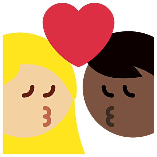 👩🏼‍❤️‍💋‍👨🏿 Emoji Beso - Mujer: Tono De Piel Claro Medio, Hombre: Tono De Piel Oscuro en Twitter Twemoji 15.0.