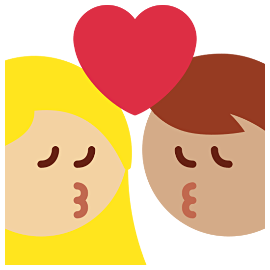 👩🏼‍❤️‍💋‍👨🏽 Emoji Beso - Mujer: Tono De Piel Claro Medio, Hombre: Tono De Piel Medio en Twitter Twemoji 15.0.