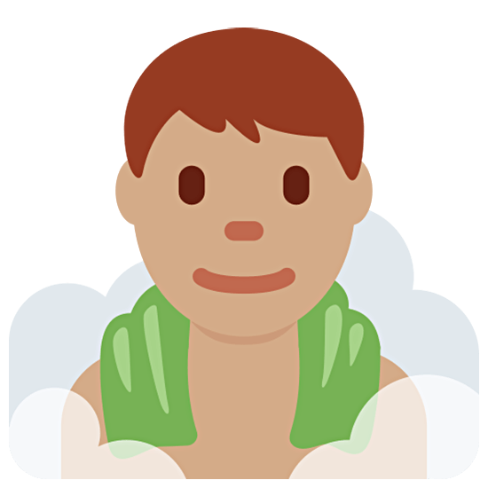 🧖🏽‍♂️ Emoji Homem Na Sauna: Pele Morena na Twitter Twemoji 15.0.