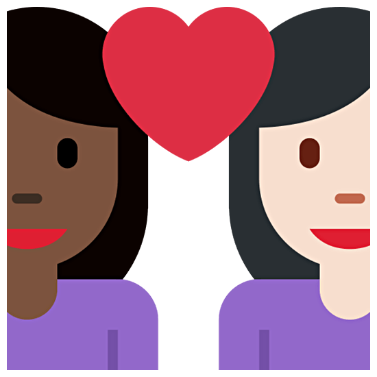 👩🏿‍❤️‍👩🏻 Emoji Liebespaar - Frau: dunkle Hautfarbe, Frau: helle Hautfarbe Twitter Twemoji 15.0.