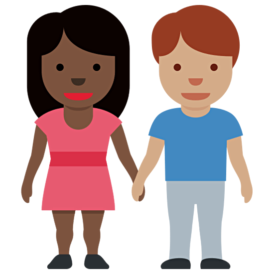 👩🏿‍🤝‍👨🏽 Emoji Mann und Frau halten Hände: dunkle Hautfarbe, mittlere Hautfarbe Twitter Twemoji 15.0.