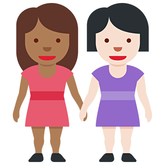 👩🏾‍🤝‍👩🏻 Emoji händchenhaltende Frauen: mitteldunkle Hautfarbe, helle Hautfarbe Twitter Twemoji 15.0.