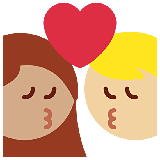 👩🏽‍❤️‍💋‍👨🏼 Emoji sich küssendes Paar - Frau: mittlere Hautfarbe, Mann: mittelhelle Hautfarbe Twitter Twemoji 15.0.