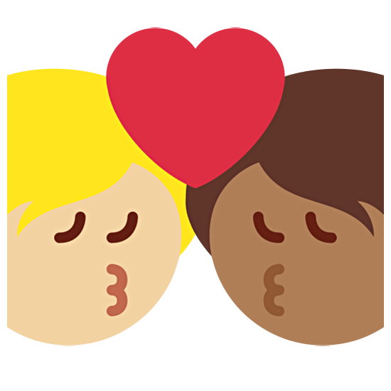 🧑🏼‍❤️‍💋‍🧑🏾 Emoji sich küssendes Paar: Person, Person, mittelhelle Hautfarbe, mitteldunkle Hautfarbe Twitter Twemoji 15.0.