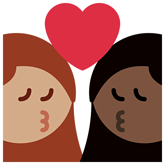 👩🏽‍❤️‍💋‍👩🏿 Emoji sich küssendes Paar - Frau: mittlere Hautfarbe, Frau: dunkle Hautfarbe Twitter Twemoji 15.0.