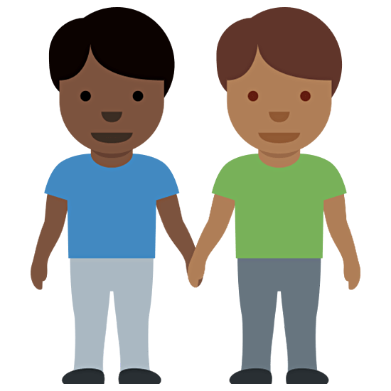 👨🏿‍🤝‍👨🏾 Emoji händchenhaltende Männer: dunkle Hautfarbe, mitteldunkle Hautfarbe Twitter Twemoji 15.0.